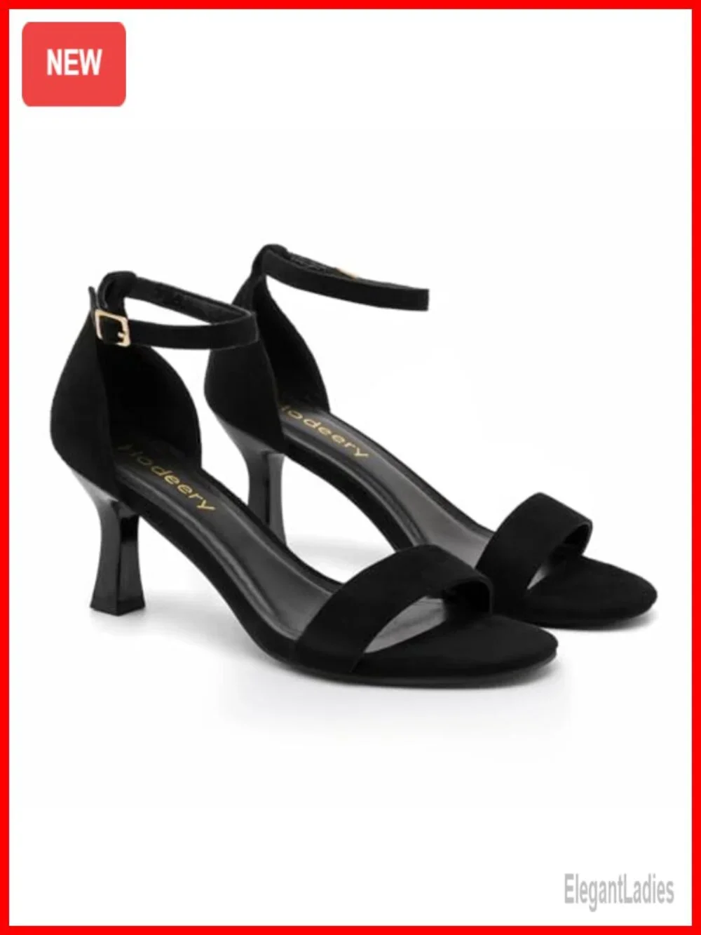Kitten Heels Open Toe Ankle Strap Faux Leather Sandals 2.7 Inch Comfortable